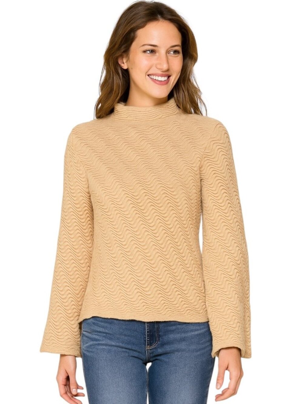 Sundance Beige Mock Neck Sweater Wool Neutral